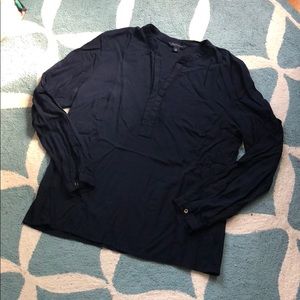 Soft navy blouse with gold buttons